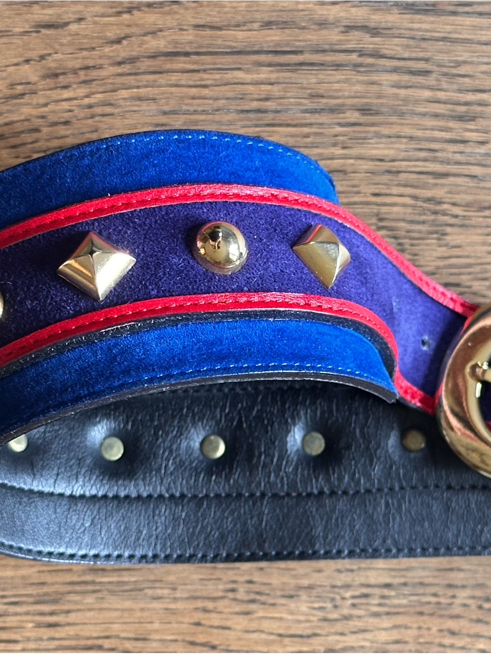 Vintage 1980s Blue Suede Studded Belt Gold Hardware Statement Waist Belt